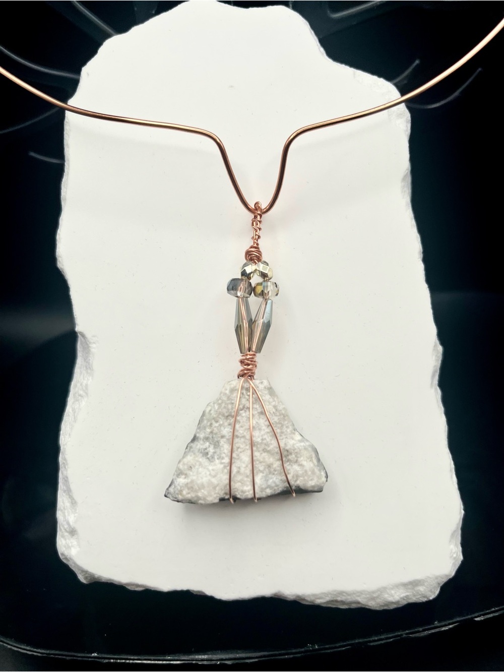 Handcrafted Copper Wire White Stone Pendant Necklace - Women Jewelry